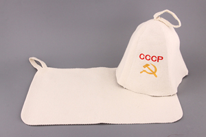 Набор для бани 2 пр: шапка для бани "СССР"+коврик